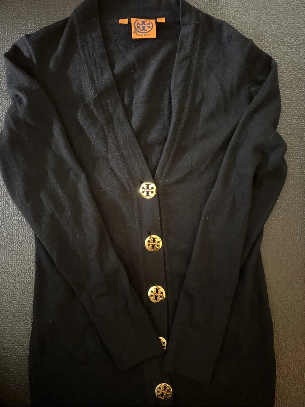 Tory Burch Black Cardigan with Gold Logo Buttons